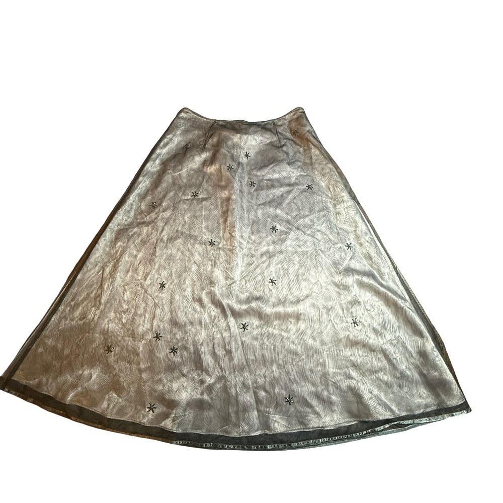 Vintage Y2K Express World Black Silver Mesh Beaded‎ Star Skirt 3/4 Whimsigoth